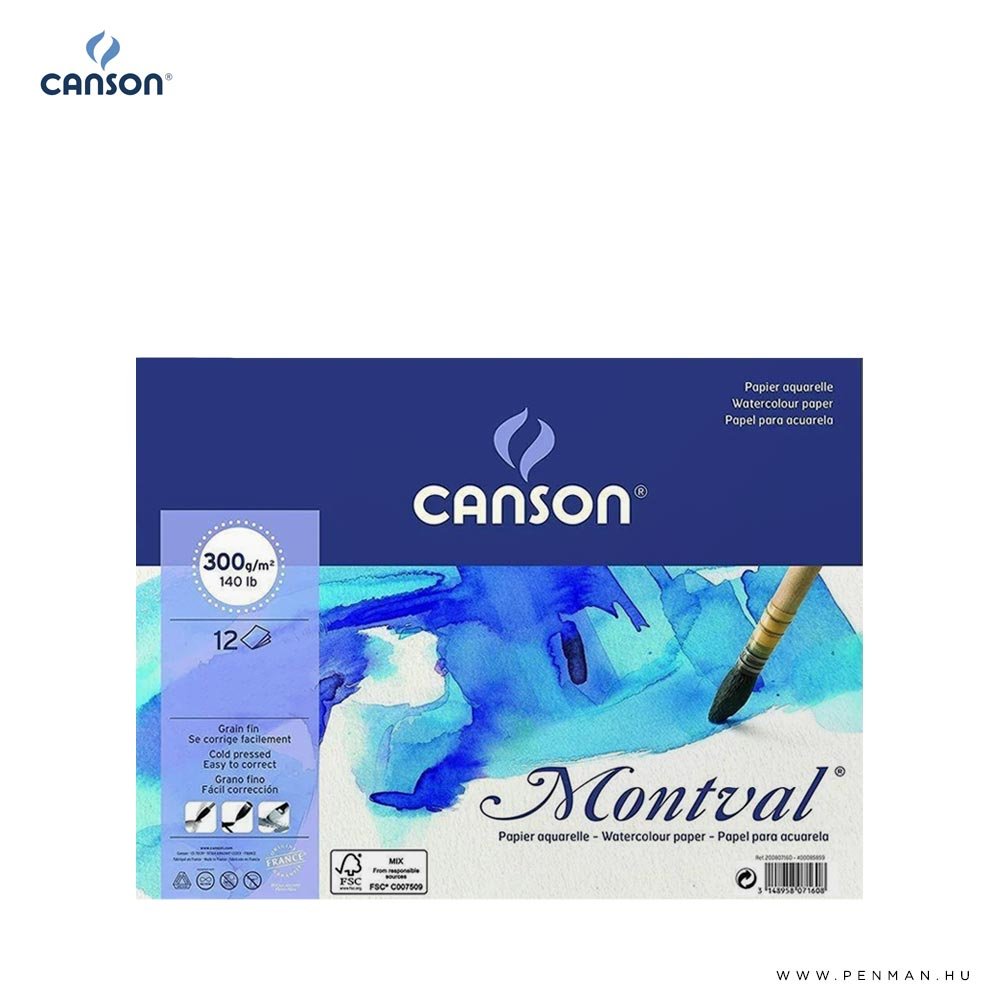 Canson Montval akvarelltomb 4r 300g 12 lap cp 24x32cm