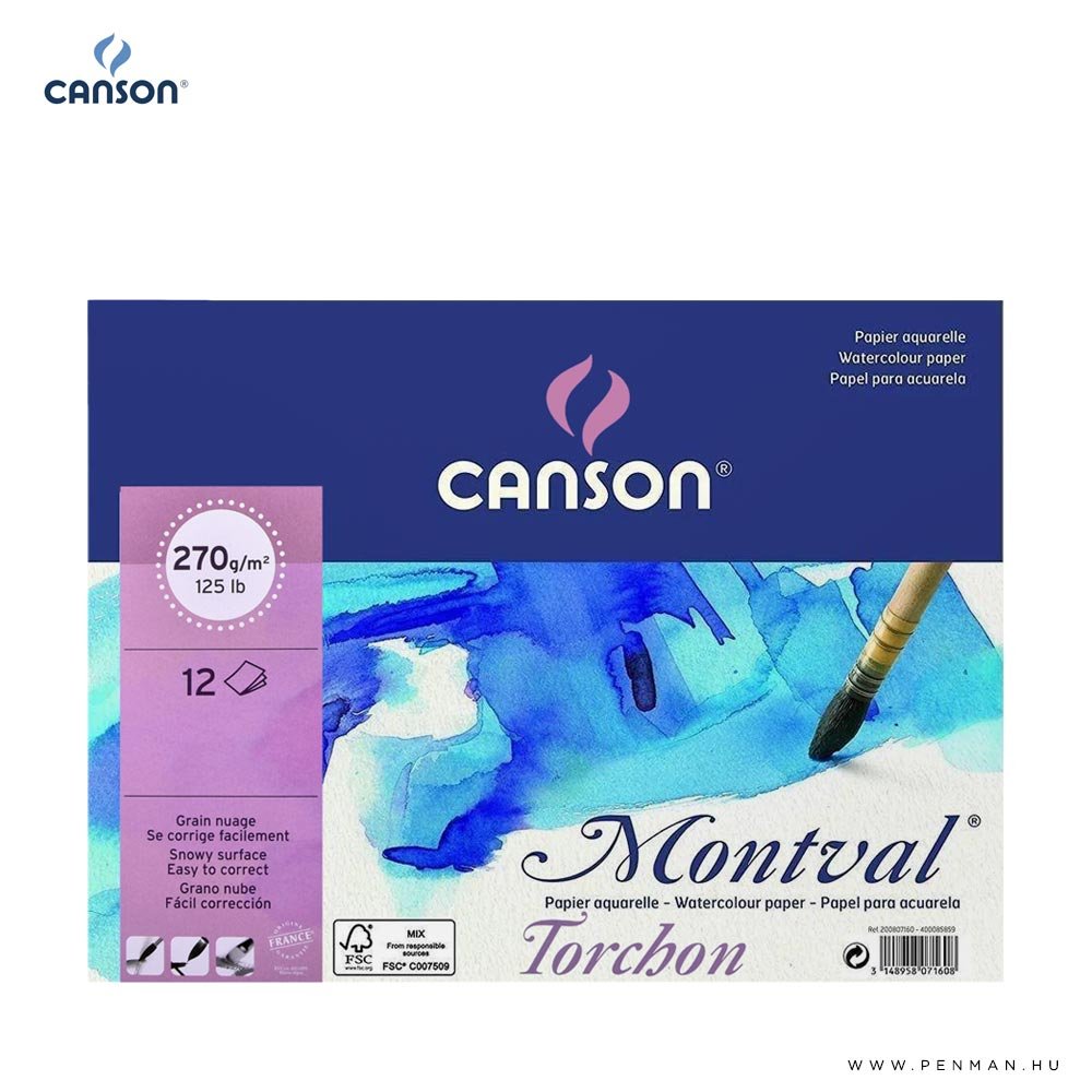 Canson Montval akvarelltomb hr 270g 12 lap torchon 36x48cm