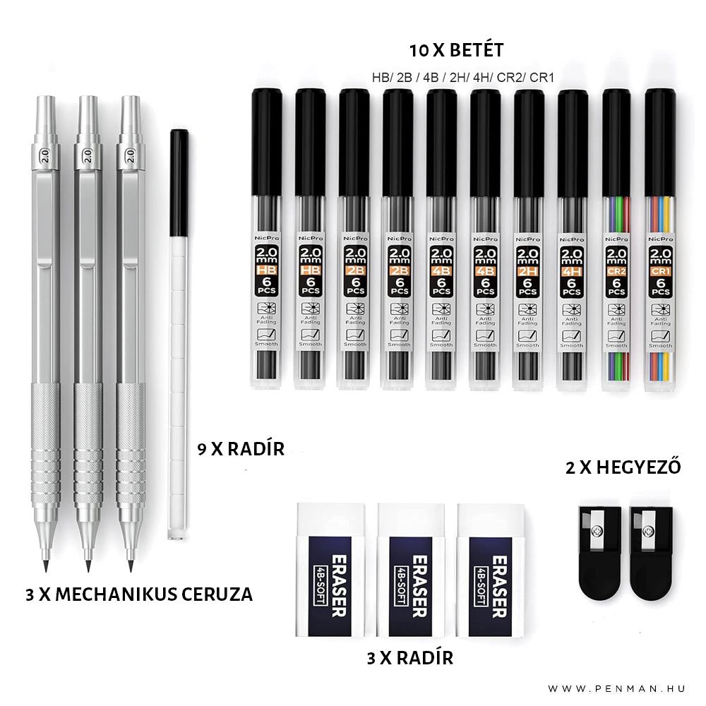NICPRO 2mm mechanikus ceruzakeszlet ezust 3db 003