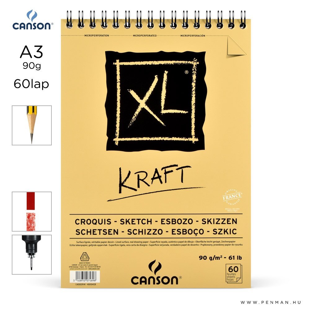 canson xl kraft papir a3 60lap 90g rs finom