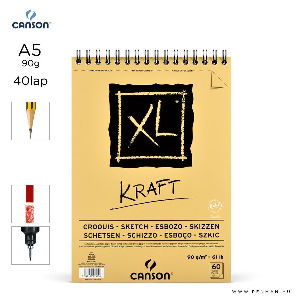 canson xl kraft papir a5 40lap 90g rs finom