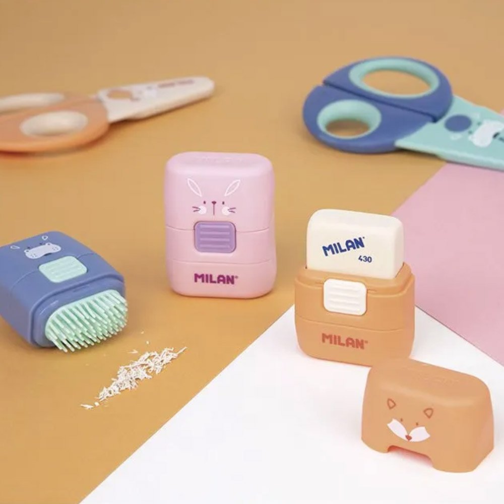 milan display box 16 compact erasers with brush fun animals special series 4